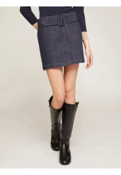 Courte En Avec Ceinture - Gonna Di Jeans - Blu