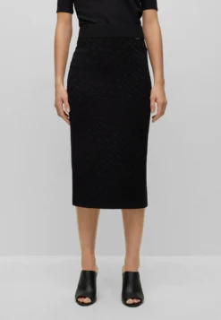 Boss Knitted Jacquard-Pattern Pencil Skirt With Logo Trim - Gonna A Tubino - Patterned