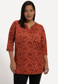 Ulla Popken À Col Tunisien Et Manches 3/4Maglietta A Manica LungaCarmin Donna T-shirt E Top UP121D2GV-G11