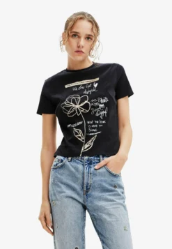 Desigual Flower MessageT-Shirt Con StampaBlack Donna T-shirt E Top DE121D11D-Q11