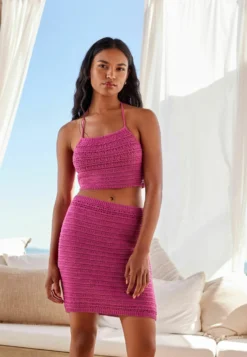 Next Crochet Knitted Halter TopTopMagenta Pink Donna T-shirt E Top NX321D1K1-J11