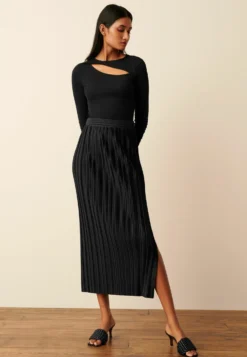 Next Plisse Midi SkirtGonna A PiegheBlack Donna Gonne NX321B0NY-Q11