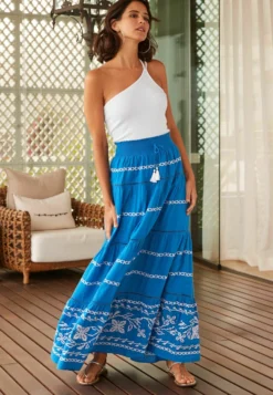 Next Maxi Embroidered SkirtGonna LungaBright Blue Donna Gonne NX321B0O5-K11
