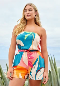 Next Bandeau BoobtubeTuta JumpsuitPink Palm Donna Tute Jumpsuit NX321T0MV-J11