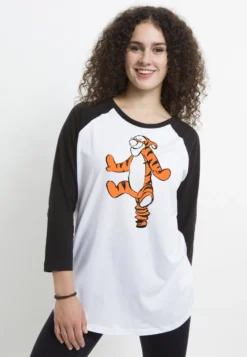 Disney Winnie The Pooh Basic Sketch TiggerMaglietta A Manica LungaWhite Black Donna T-shirt E Top H3A21DBDT-A11