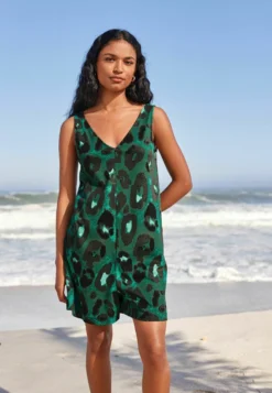 Next Short Romper PlaysuitTuta JumpsuitGreen Leopard Donna Tute Jumpsuit NX321T0SU-C11