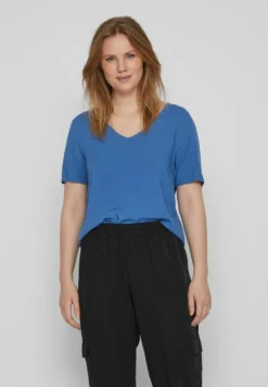 Vila Mit V-Ausschnitt Kurzärmeliges - T-Shirt Basic - Federal Blue