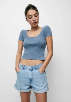 PULL & BEAR High-Waist MomShorts Di JeansStone Blue Denim Donna Shorts PUC21S0D1-K12