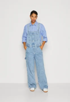 Marc O'Polo DENIM Dungaree Relaxed Fit Low Crotch Loose Leg Full Length Crossing StrapsSalopetteLight Blue Marbl Donna Tute Jumpsuit OP521T01K-K11