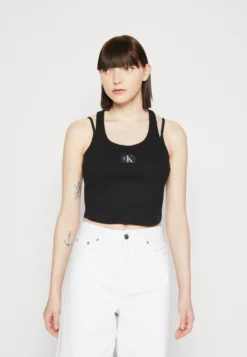 Calvin Klein Jeans Badge Double Layer TankTopBlack Donna T-shirt E Top C1821D0MM-Q11