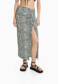 BERSHKA Printed - Gonna Lunga - Black