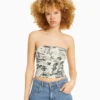 BERSHKA PrintedBandeau TopBeige Donna T-shirt E Top BEJ21E0UV-B11
