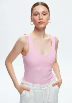 Sleeveless Collar DetailedTopPink Donna T-shirt E Top ADK21D01R-J11