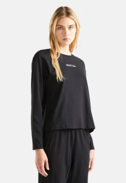 With Logo Print On FrontMaglietta A Manica LungaBlack Donna T-shirt E Top 4BE21D0OS-Q11